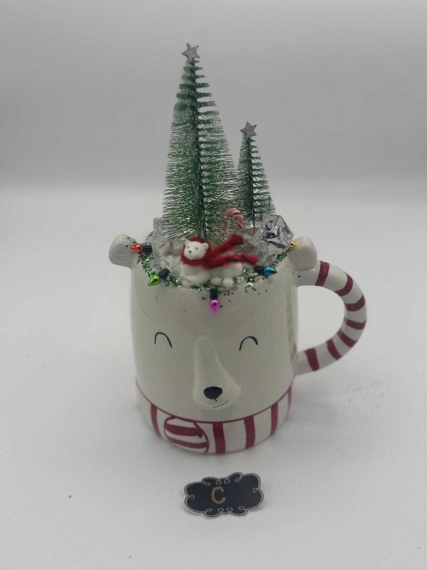 Polar Bear Holiday Scene Up-Cycled Decor Mug