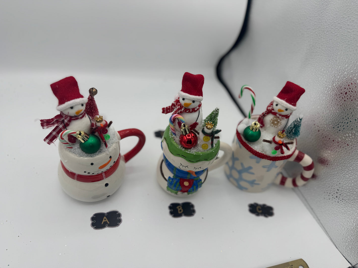 Snowmen making Snowmen Whimsical Up-Cycled Holiday Decor Mugs