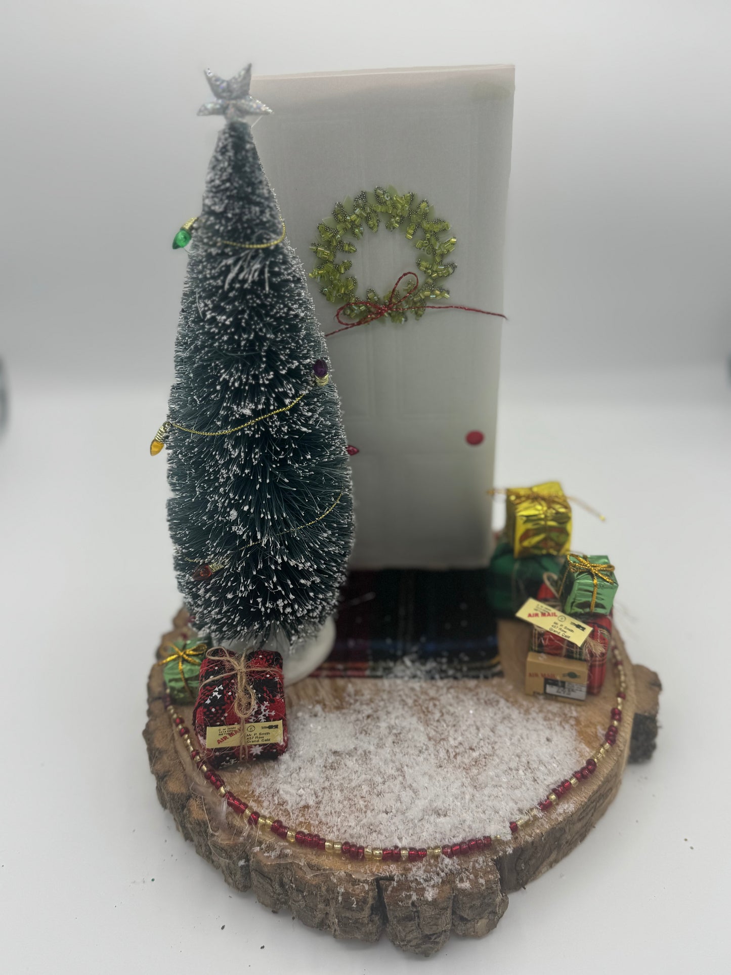 Home for the Holidays Front Door Wood Slice Decor