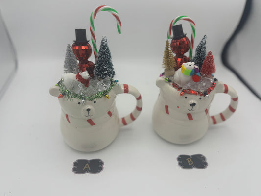Polar Bear Holiday Scene Up-Cycled Decor Mug