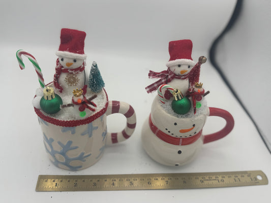 Snowmen making Snowmen Whimsical Up-Cycled Holiday Decor Mugs