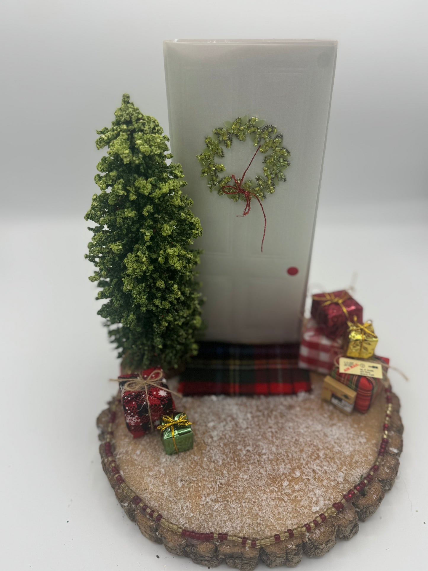 Home for the Holidays Front Door Wood Slice Decor