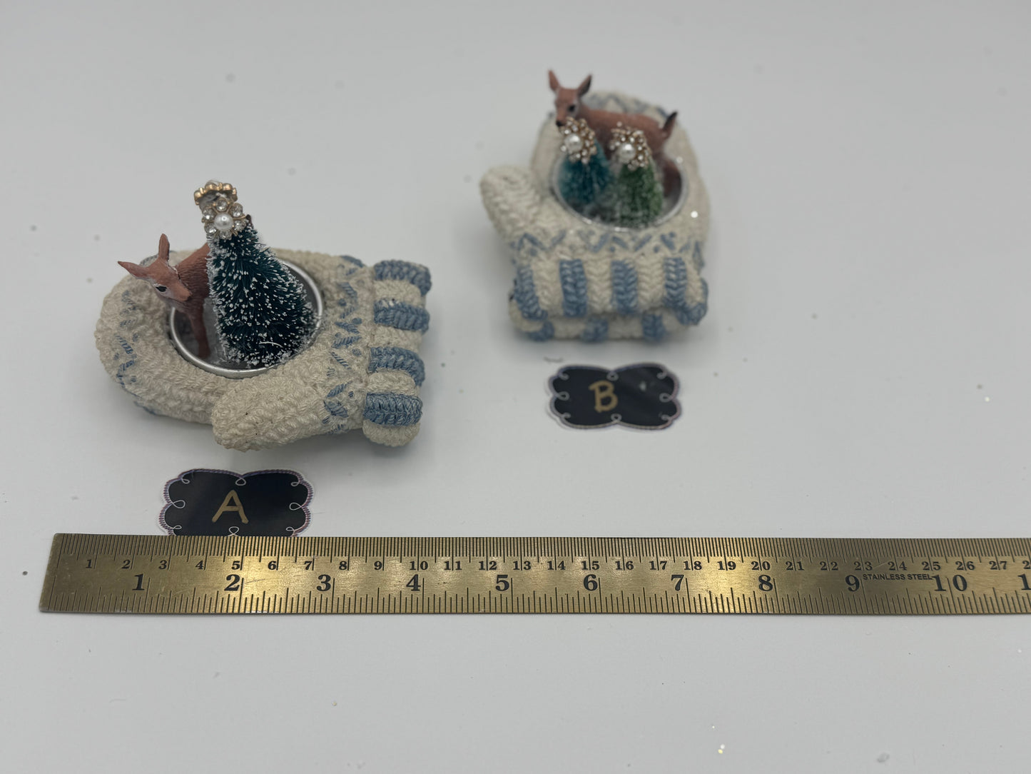 Winter Deer Woodland Miniature Scene in Votive Holder Decor