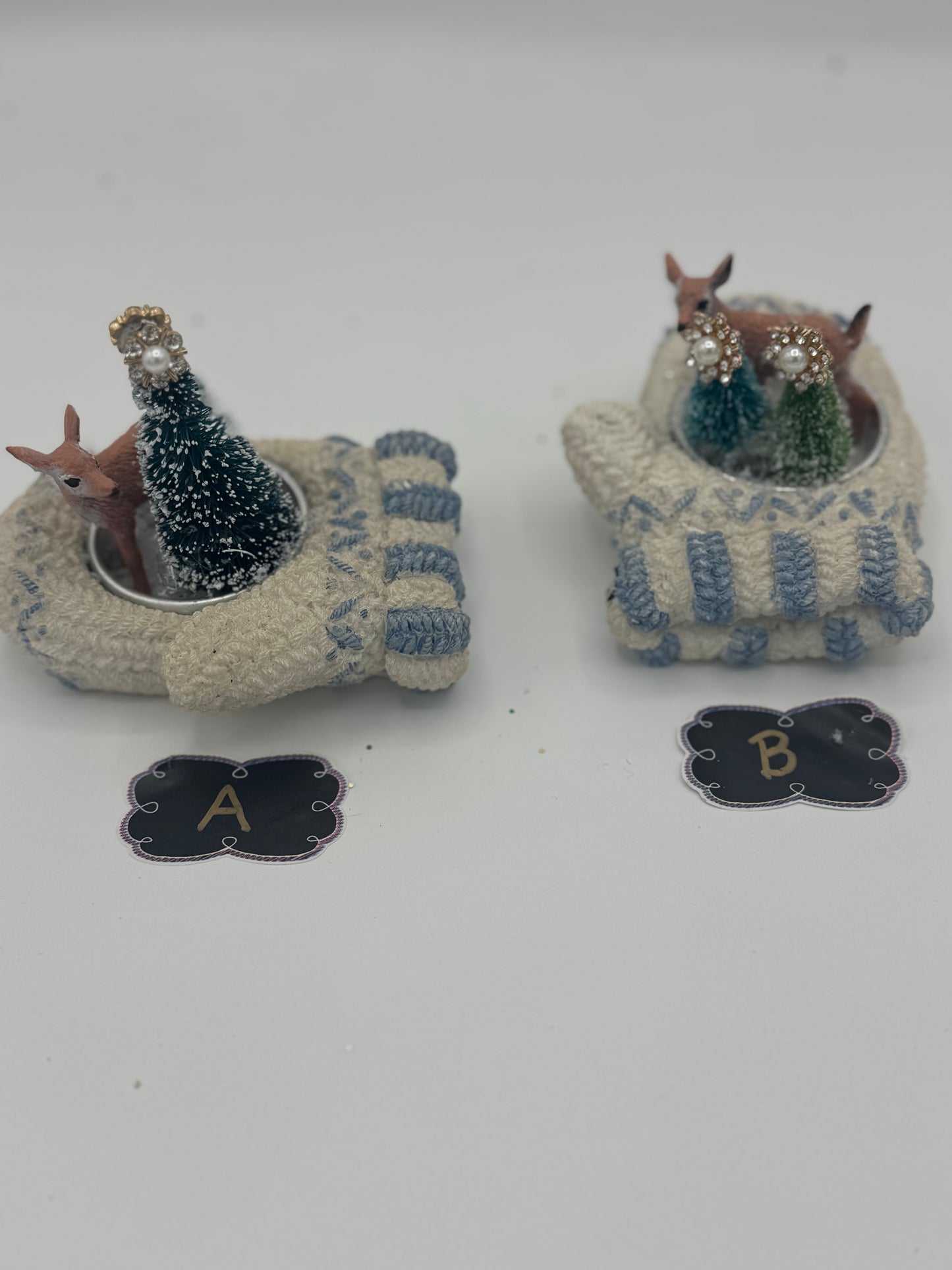 Winter Deer Woodland Miniature Scene in Votive Holder Decor