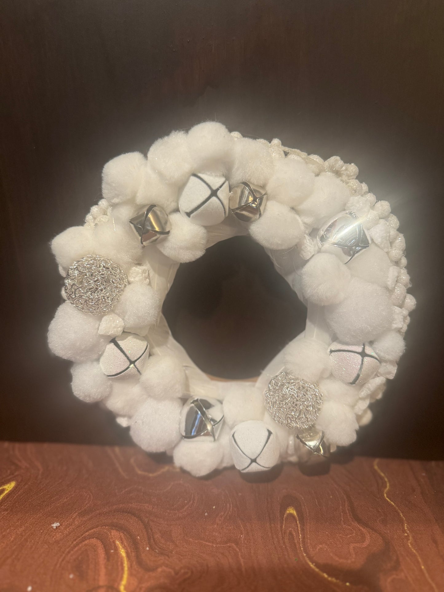 Snow White Feather, Balls, & Bells Mini Wreath