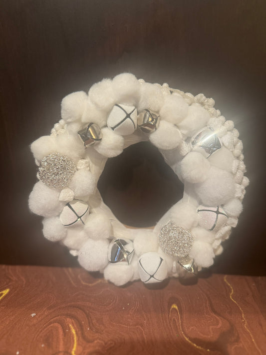 Snow White Feather, Balls, & Bells Mini Wreath