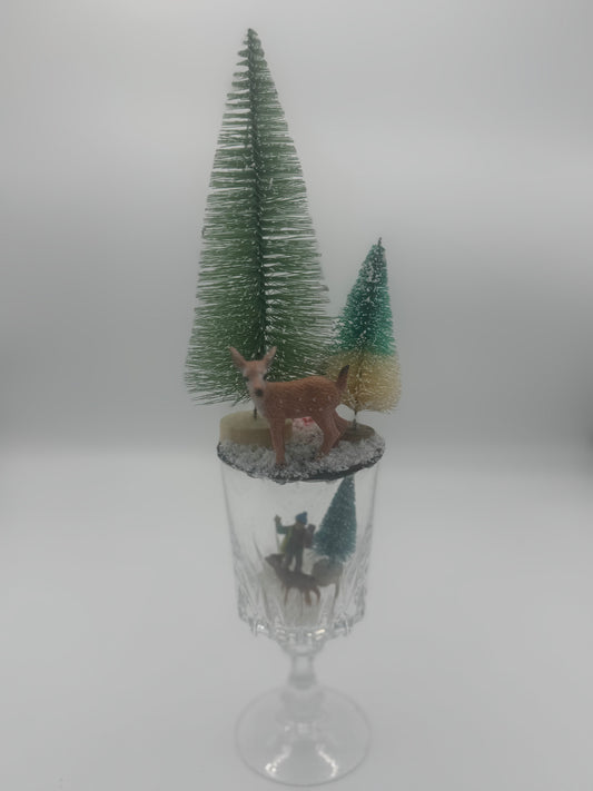Upcycled Glass Winter Woods Scene Decor
