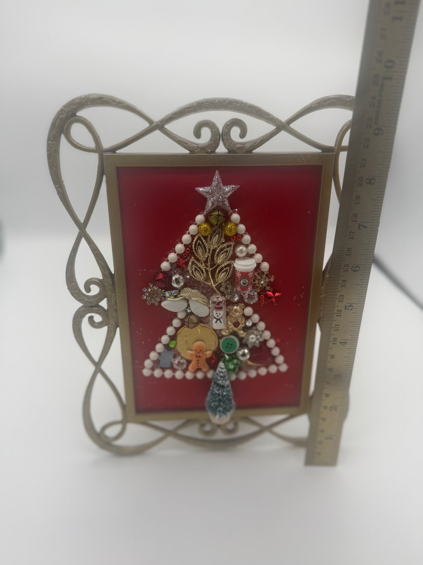 Delightful music-inspired holiday up-cycled jewelry and miniatures framed decor
