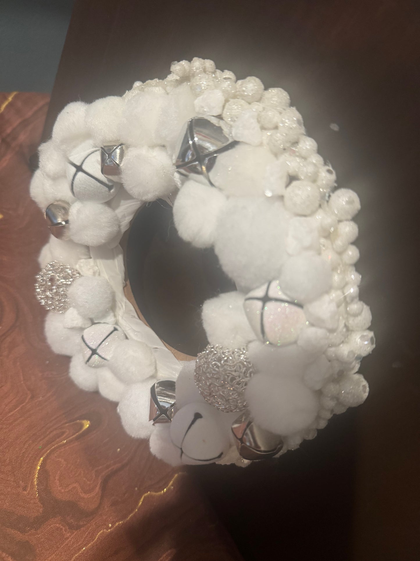 Snow White Feather, Balls, & Bells Mini Wreath